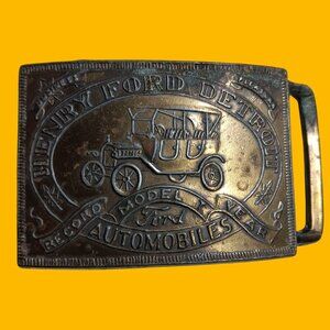 VIntage Mens Belt Buckle FORD MODEL T  1970's MENS DETROIT SOLID BRONZE 3x2"